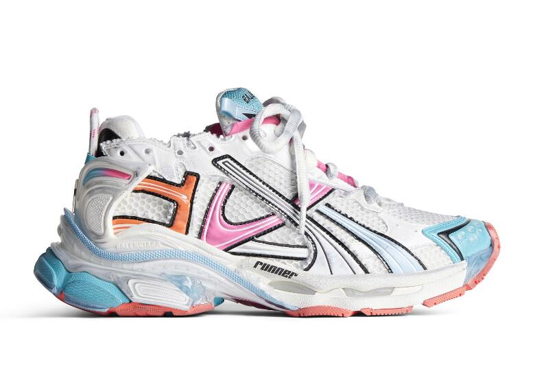 WOMEN’S RUNNER SNEAKER IN WHITE/BLUE/PINK/ORANGE