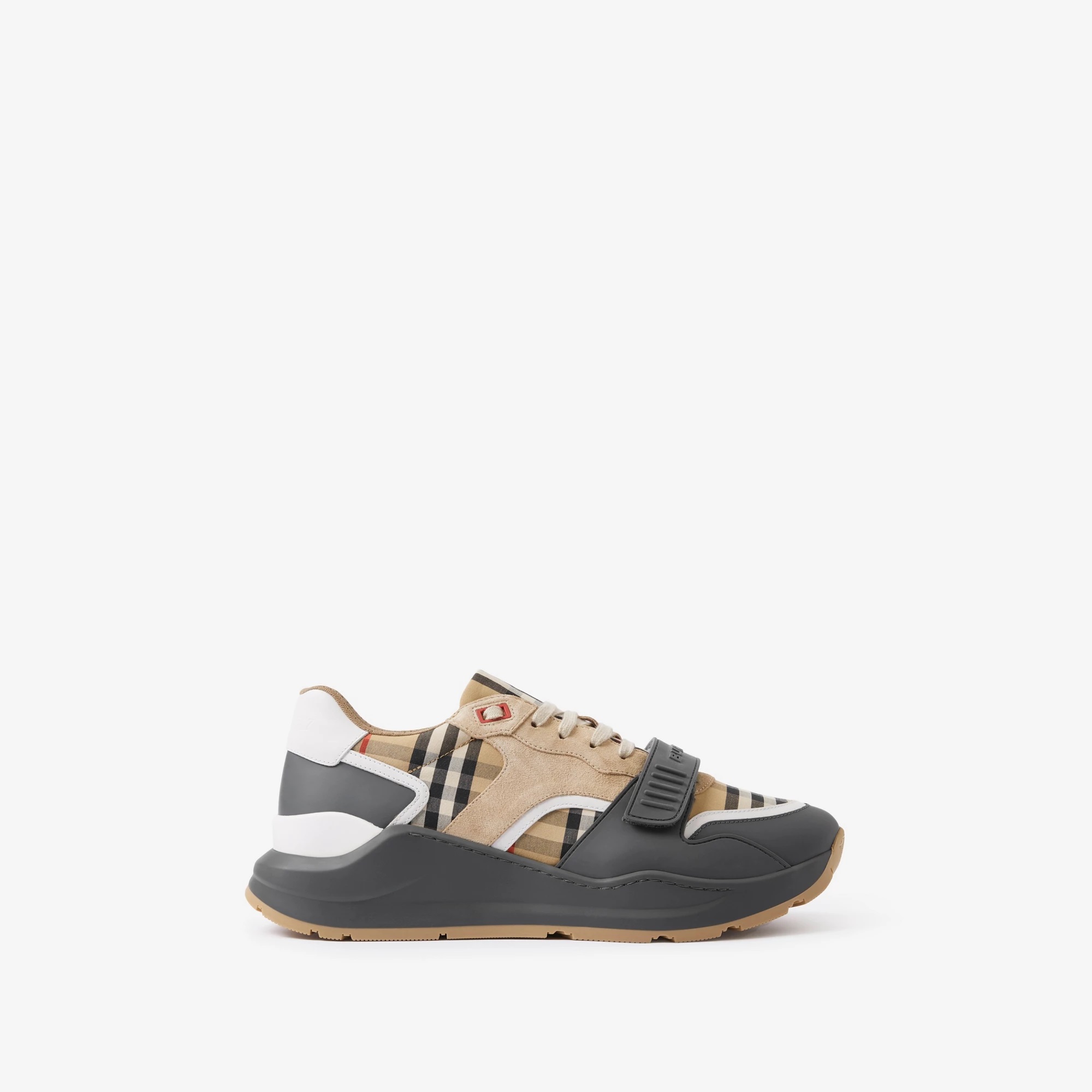 B*rbeury Ramsey Vintage Check Suede Leather Sneakers Grey Archiv